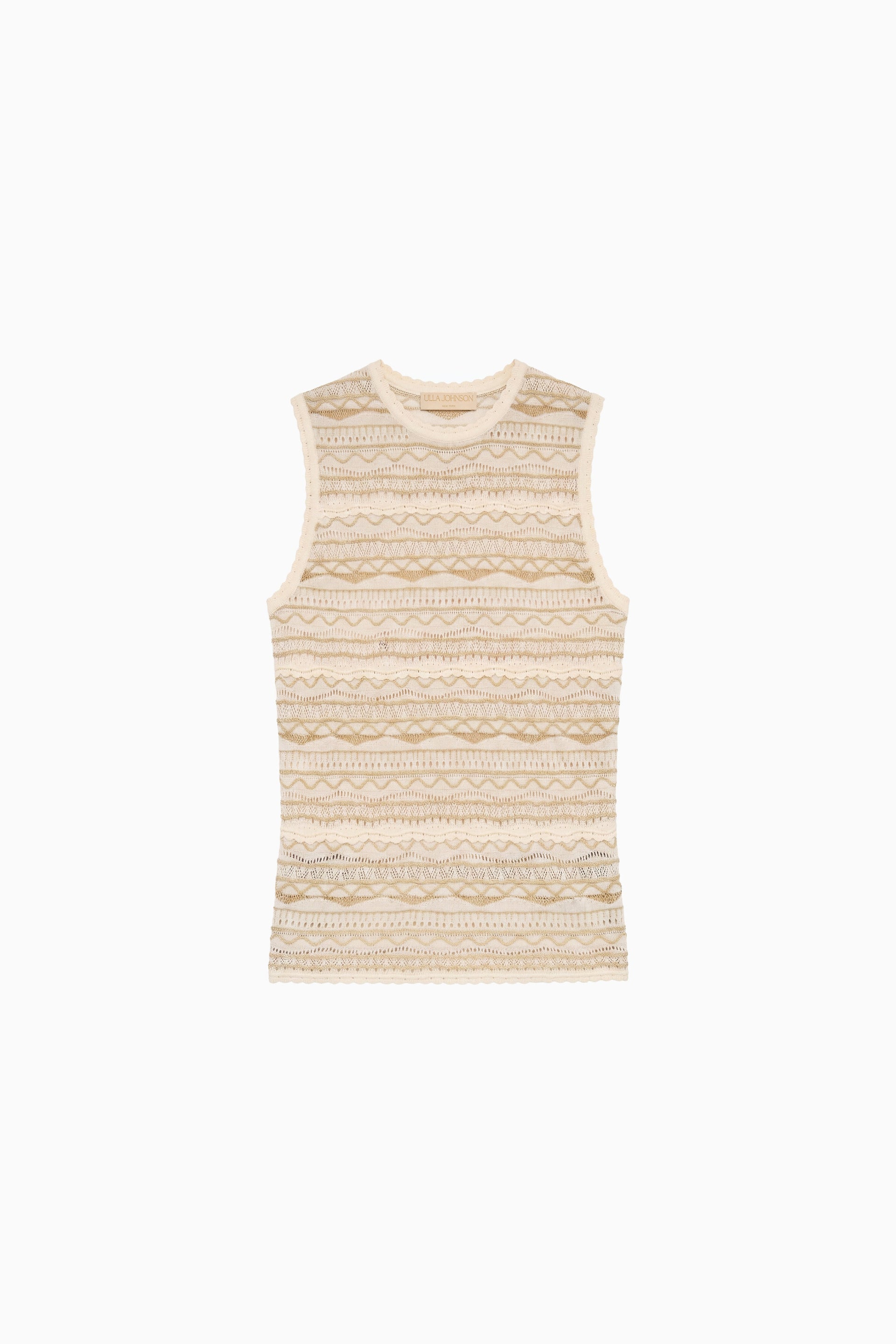 Ulla Johnson Conch Ivory Lurex Pointelle Knit Tank Top - Flat Lay, Designer Knitwear | Ulla Johnson