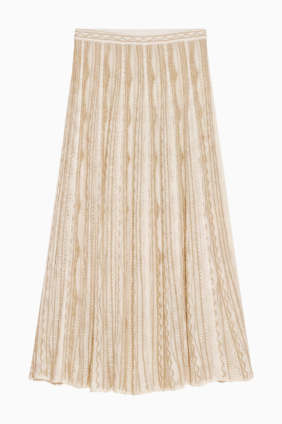 Ivory & Gold Lurex Multi-Stitch Knit Midi Skirt - Flat Lay | Ulla Johnson