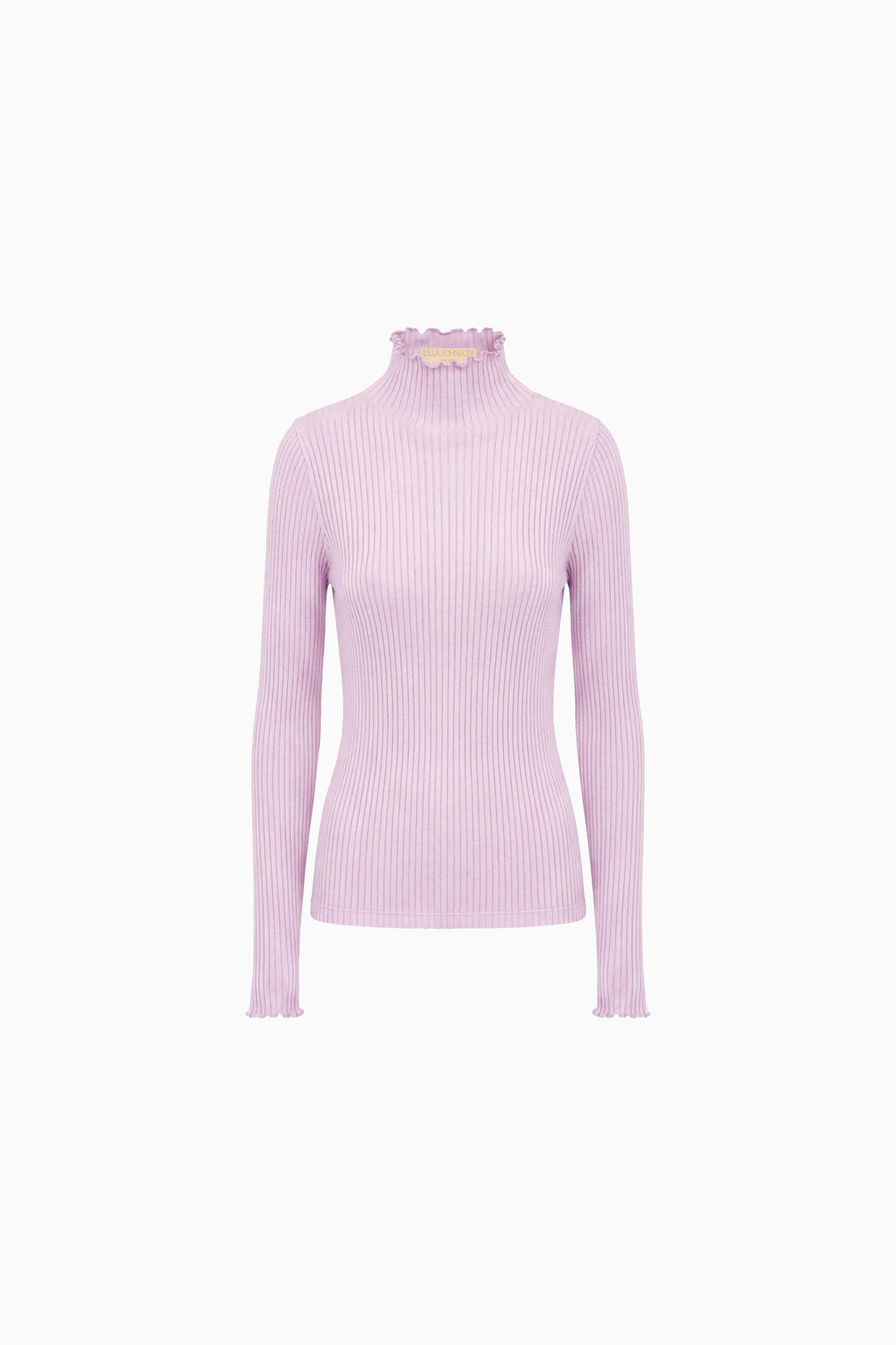 Ulla Johnson ⁣⁢Lilac Haut à col roulé en maille côtelée coton-soie - Vue à plat, fond blanc | Ulla Johnson⁤⁣
