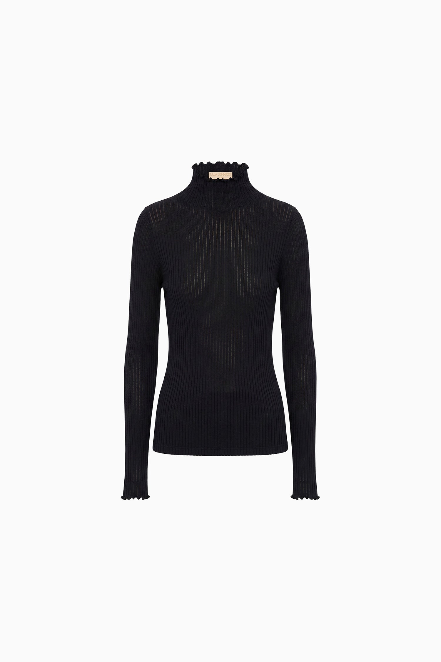 Ulla Johnson Noir Sheer Rib Knit Turtleneck Top - Flat Lay White Background | Ulla Johnson