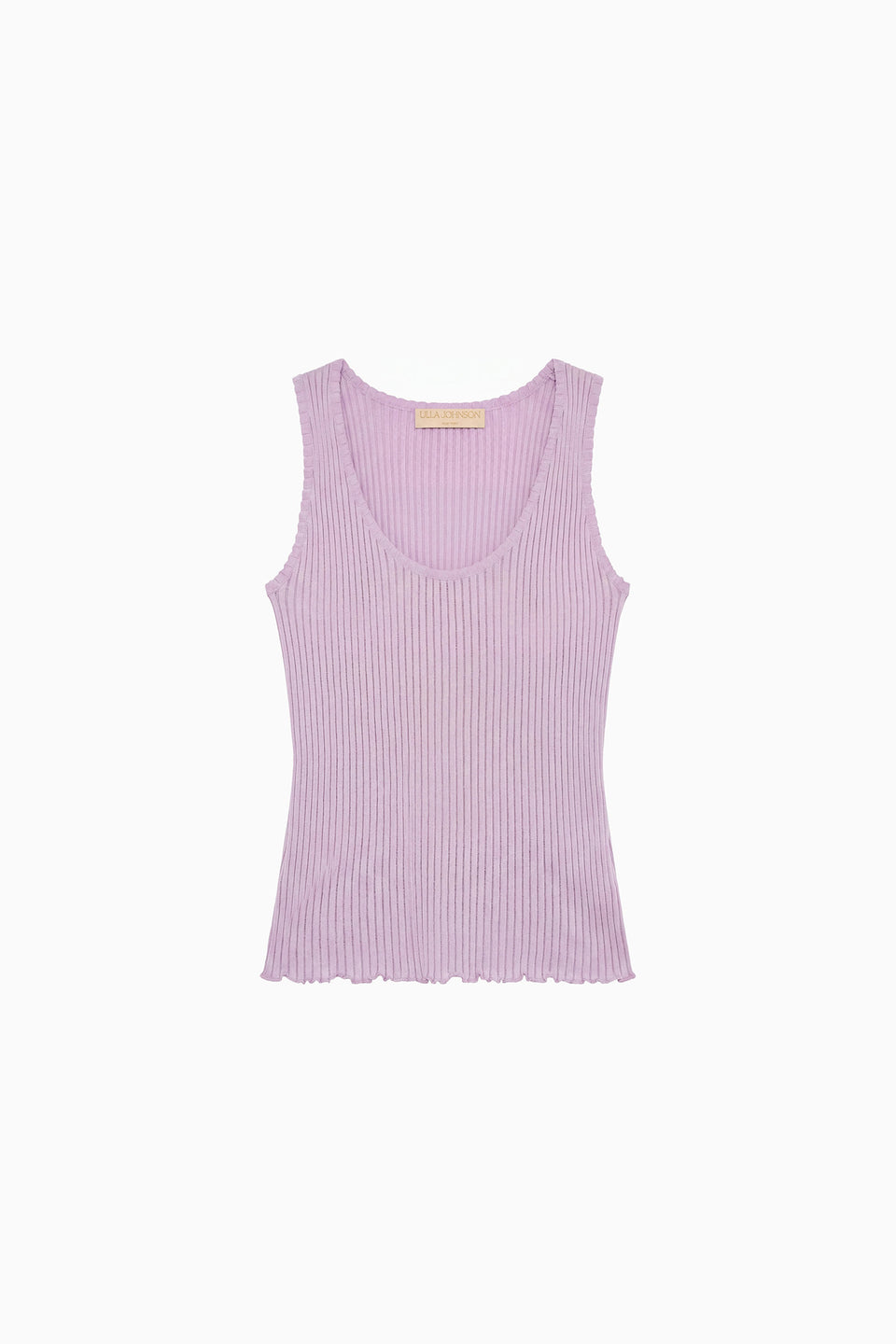 Lilac Cotton-Silk Rib Knit Designer Tank Top, Lettuce Hem - Flat Lay | Ulla Johnson