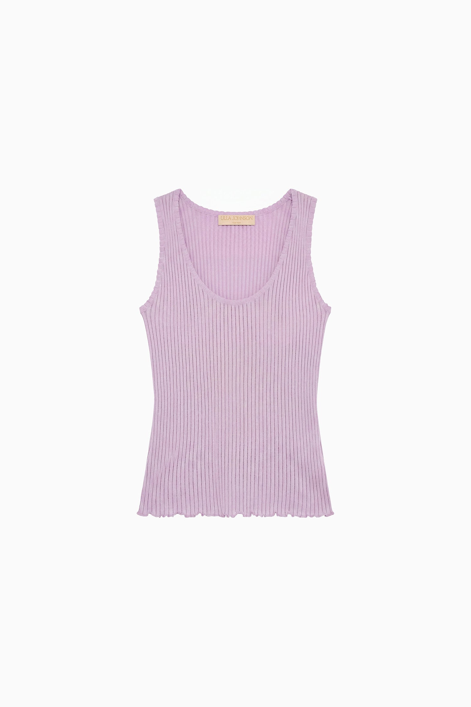 Ulla Johnson ⁣⁢Canotta di lusso in maglia a coste cotone-seta Lilac, orlo a volant - Vista prodotto in piano | Ulla Johnson⁤⁣