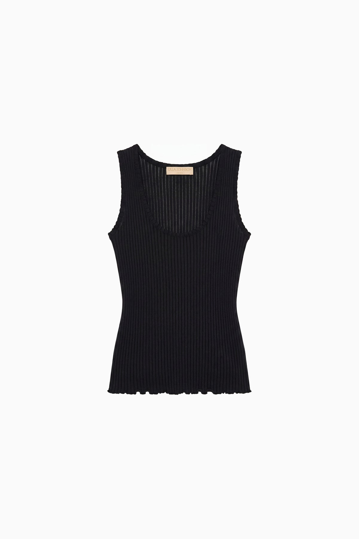 Noir Cotton-Silk Rib Knit Tank Top, Scoop Neckline - Flat Lay | Ulla Johnson