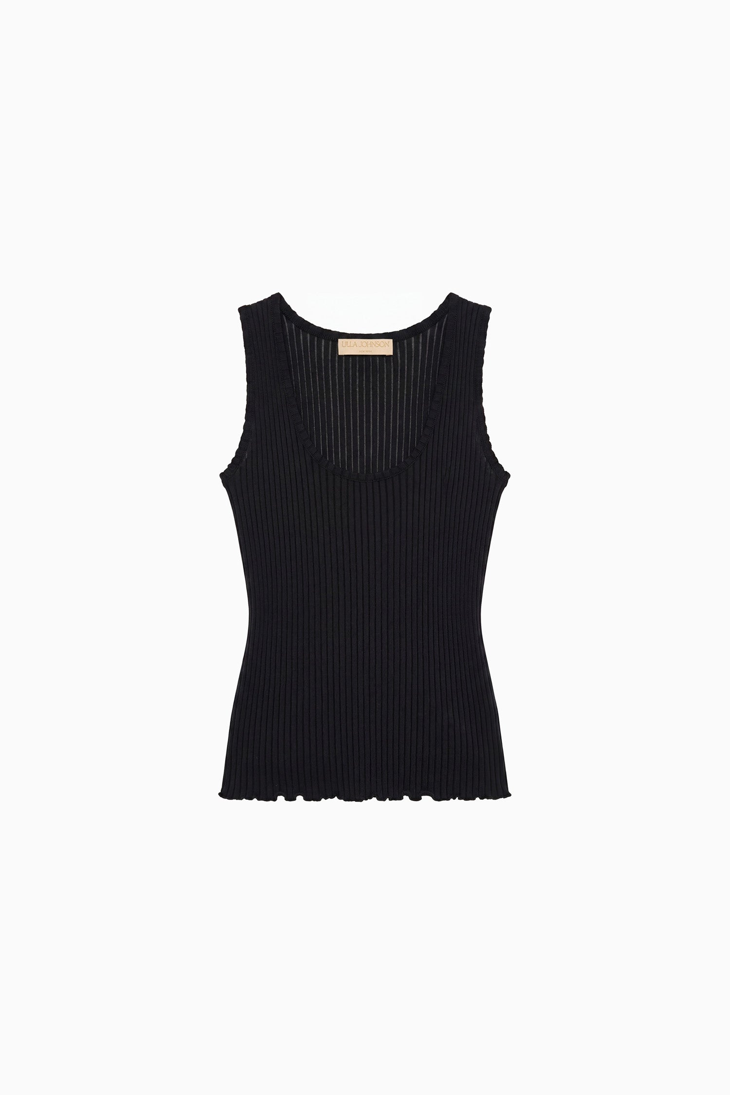 Ulla Johnson Noir Cotton-Silk Rib Knit Tank Top, Scoop Neckline - Flat Lay | Ulla Johnson