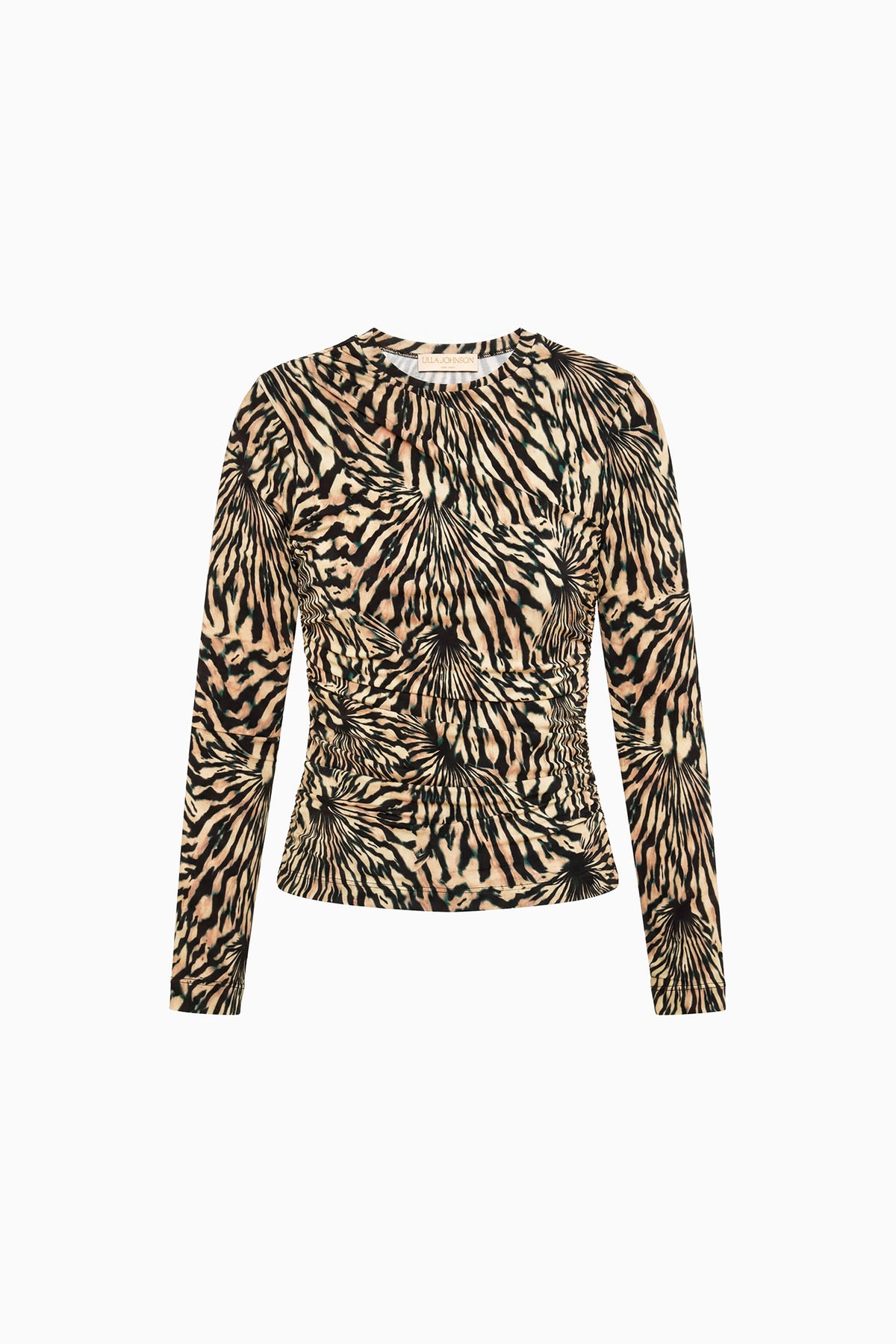 Celestite Shibori-Print Ruched Jersey Top - Flat Lay, Designer Long Sleeve | Ulla Johnson