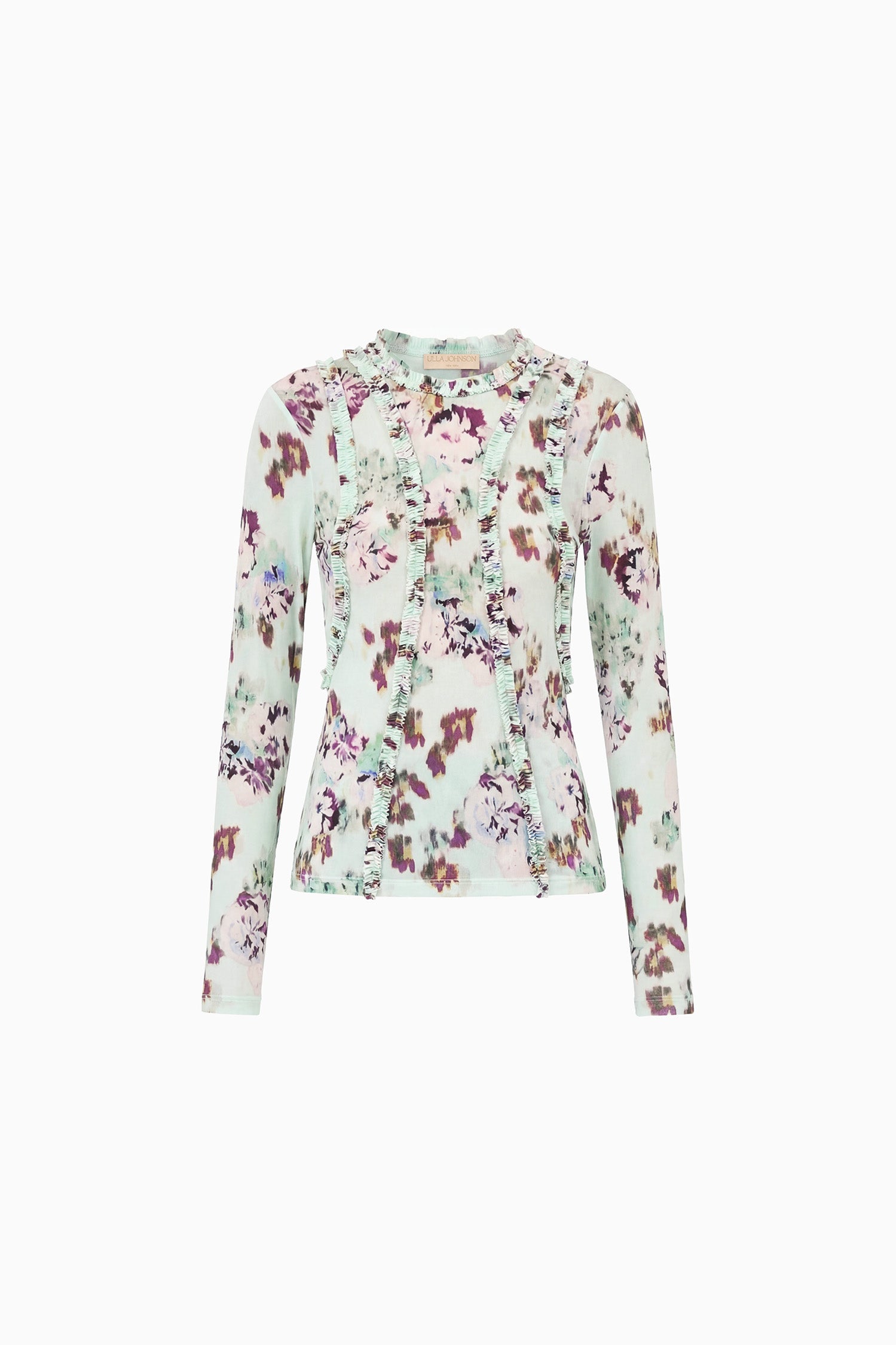 Ulla Johnson ⁣⁢Oasis Top en jersey à fleurs ikat et volants - Pose à plat, manches longues | Ulla Johnson⁤⁣
