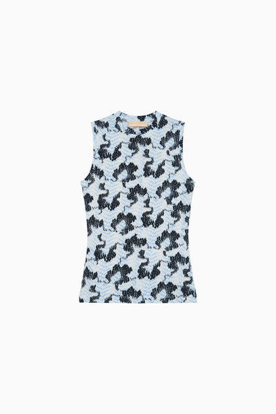 Ciel Shibori-Inspired Print Designer Jersey Sleeveless Top, Flat Lay | Ulla Johnson