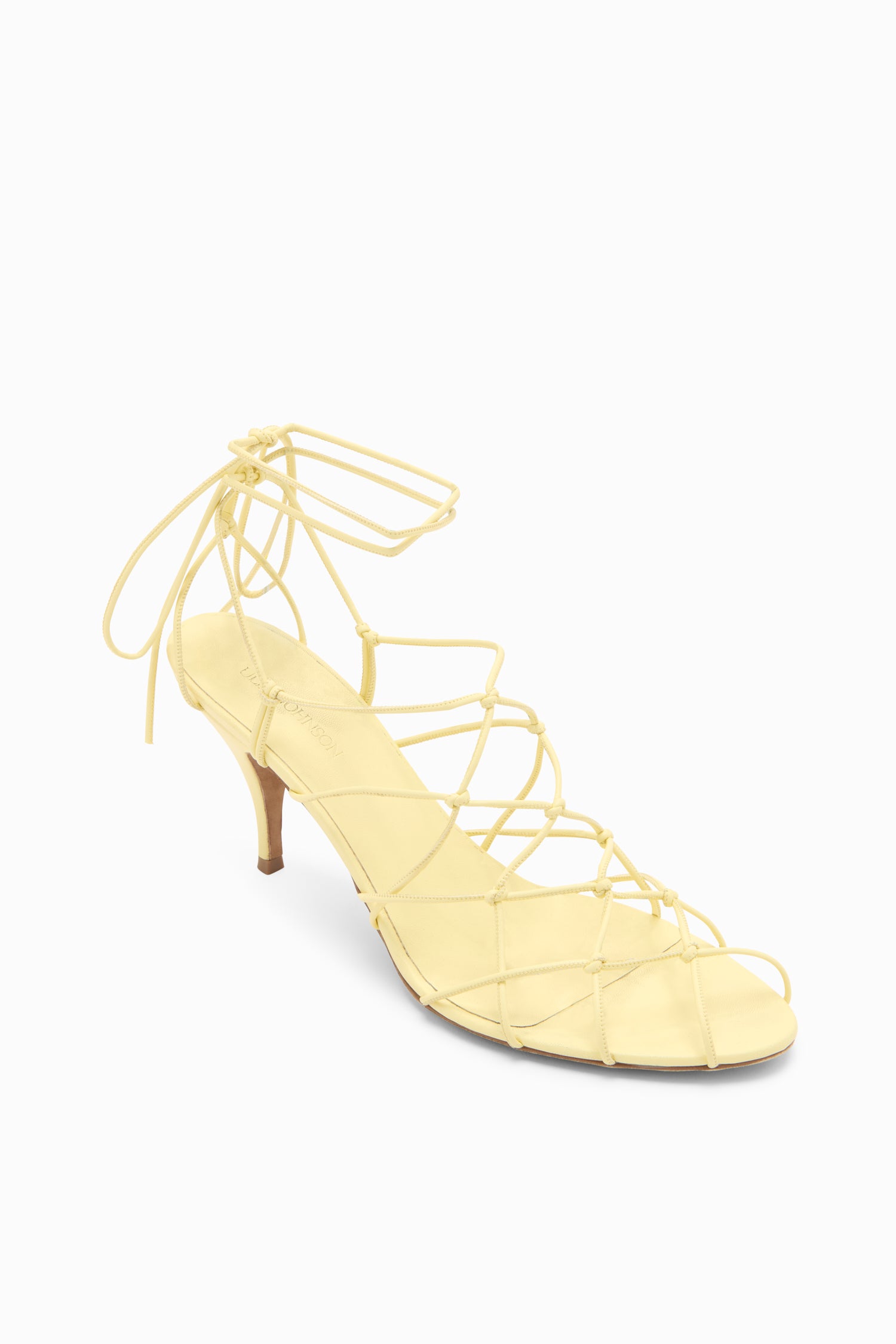 Ulla Johnson Lemon Vegan Leather Knotted Strappy Heel - Three-Quarter View | Ulla Johnson
