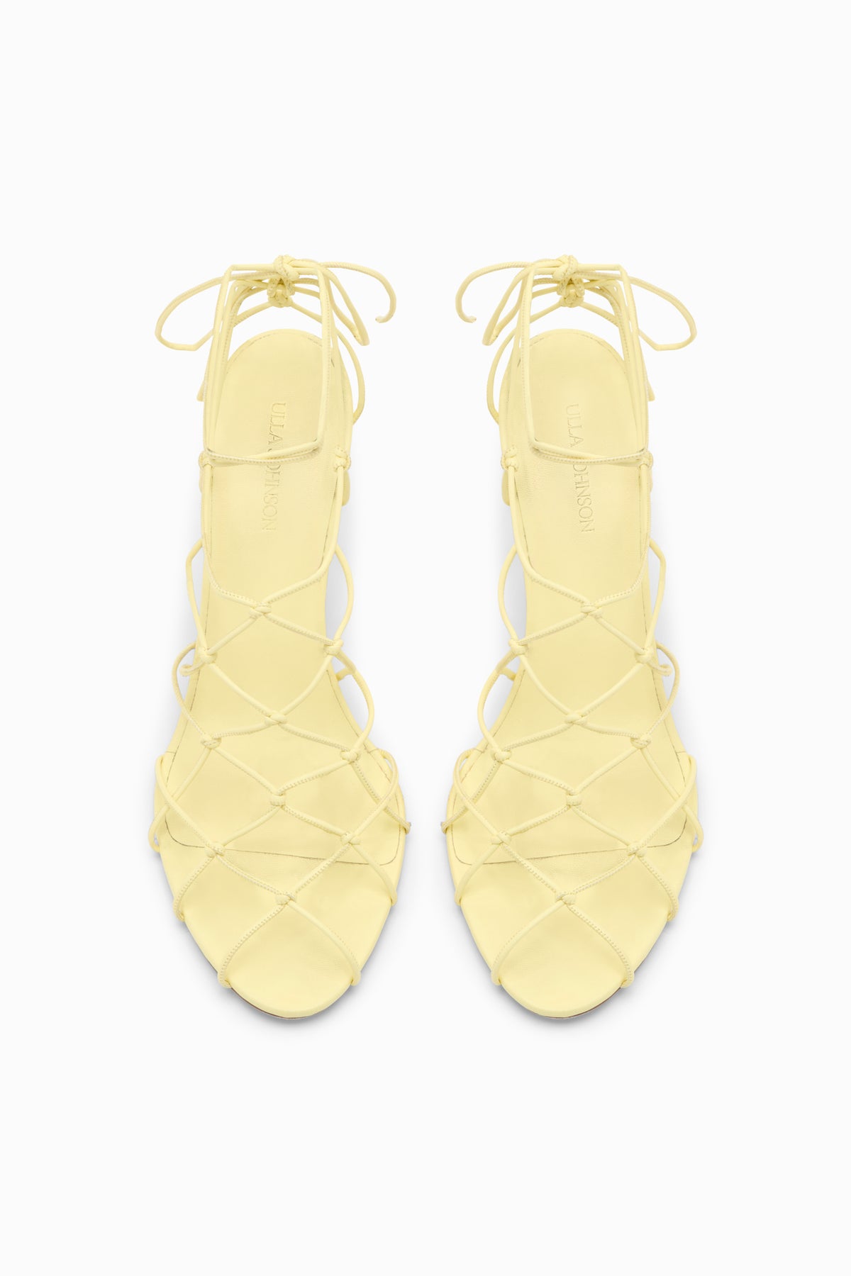 Lemon Vegan Leather Caged Ankle-Tie Heels - Top-Down Pair View | Ulla Johnson