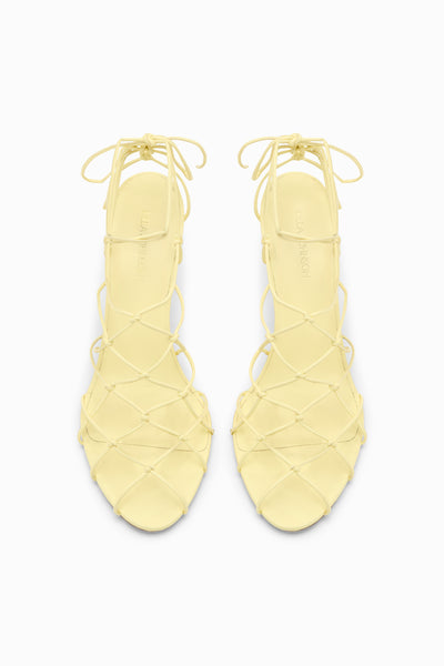 Lemon Vegan Leather Caged Ankle-Tie Heels - Top-Down Pair View | Ulla Johnson