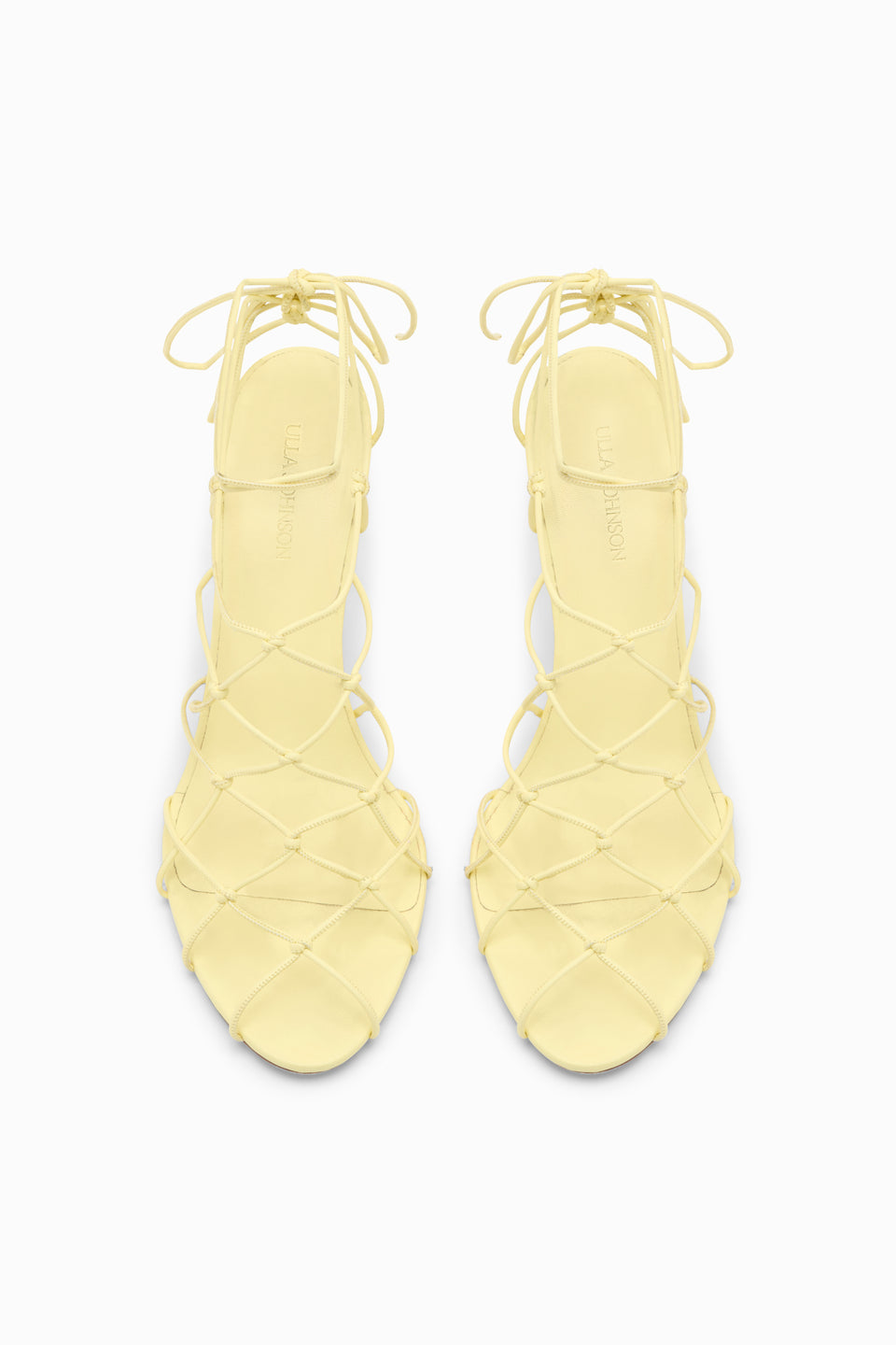 Lemon Vegan Leather Caged Ankle-Tie Heels - Top-Down Pair View | Ulla Johnson