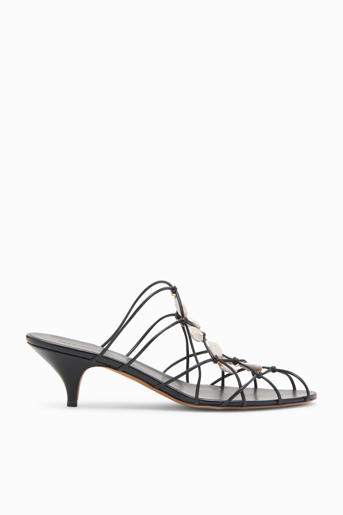 Noir Vegan Nappa Colette Pearl Kitten Heel Sandal - Side Profile | Ulla Johnson