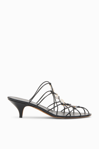 Noir Vegan Nappa Colette Pearl Kitten Heel Sandal - Side Profile | Ulla Johnson