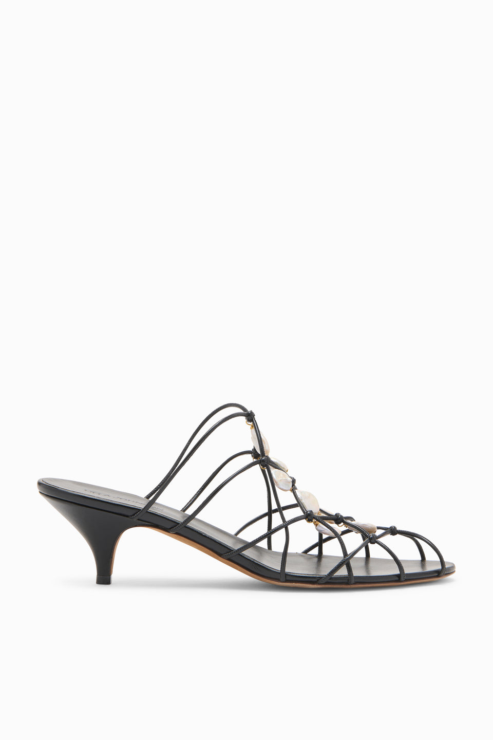 Noir Vegan Nappa Colette Pearl Kitten Heel Sandal - Side Profile | Ulla Johnson