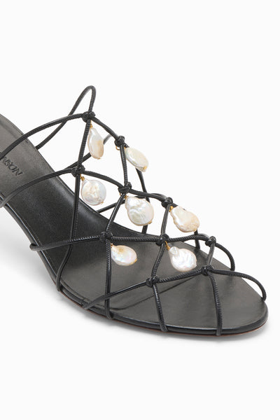 Noir Colette Pearl Kitten Heel Sandal - Mother-of-Pearl Strap Close-Up | Ulla Johnson