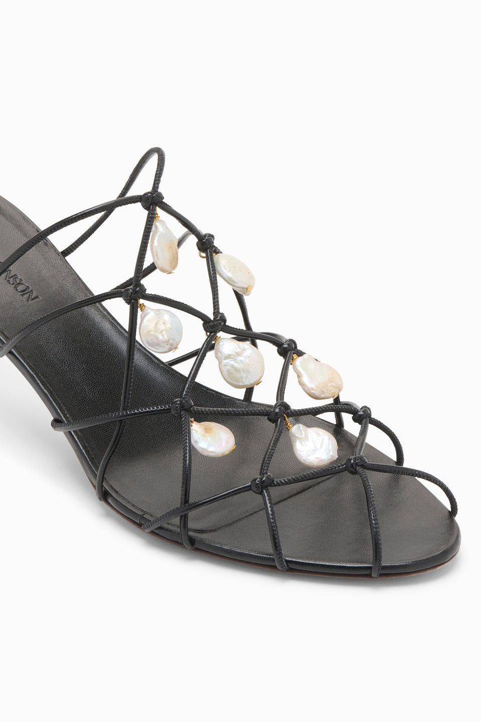 Noir Colette Pearl Kitten Heel Sandal - Mother-of-Pearl Strap Close-Up | Ulla Johnson