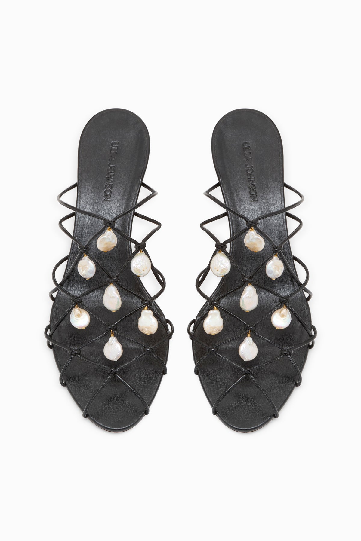 Noir Colette Luxury Pearl Kitten Heel Sandal Pair - Top View | Ulla Johnson