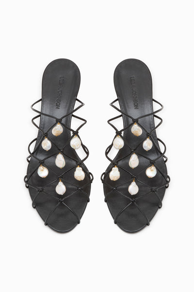 Noir Colette Luxury Pearl Kitten Heel Sandal Pair - Top View | Ulla Johnson