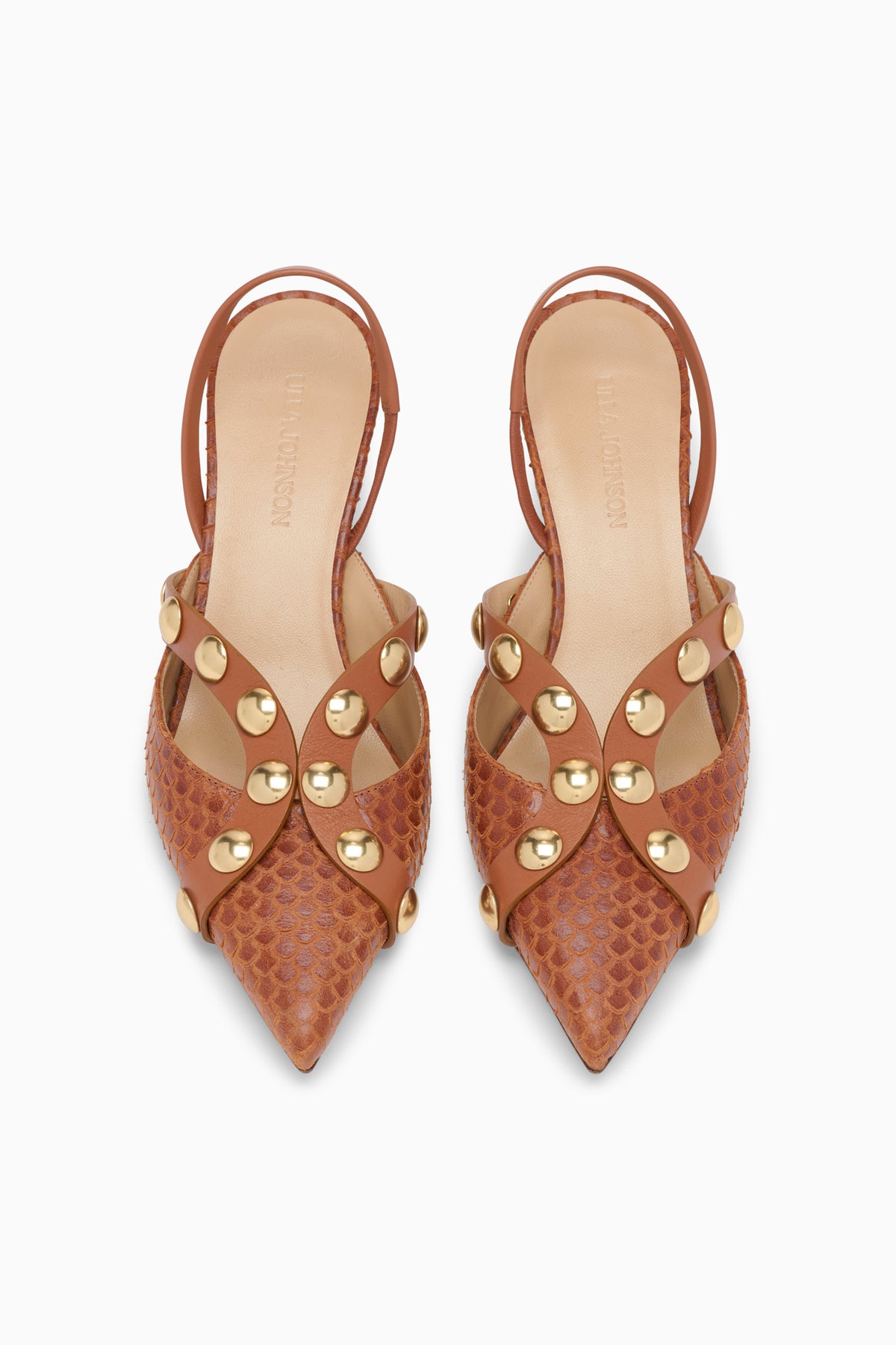 Nutmeg Designer Studded Kitten Heel Pair - Top View | Ulla Johnson