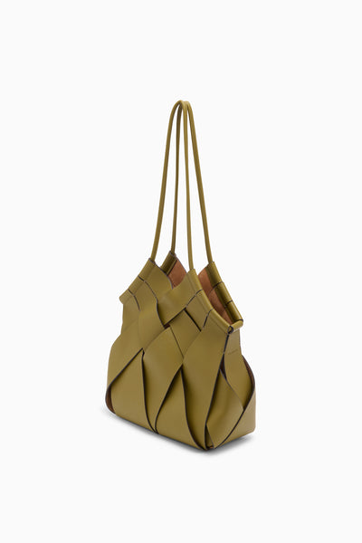 Olive Italian Leather Woven Shoulder Bag - Side Profile | Ulla Johnson