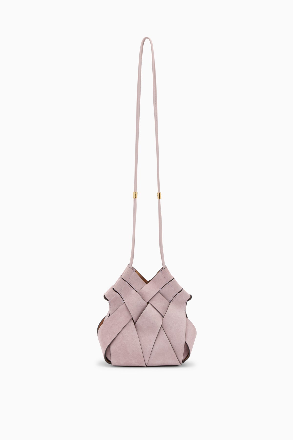 Lilac Woven Suede Luxury Crossbody Bag - Full Strap Length, Front View | Ulla Johnson