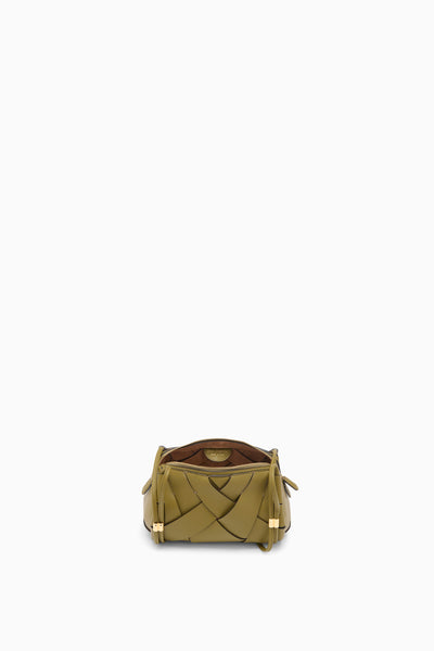 Olive Leather Charlotte Camera Bag Open Interior Suede Lining - Top View | Ulla Johnson