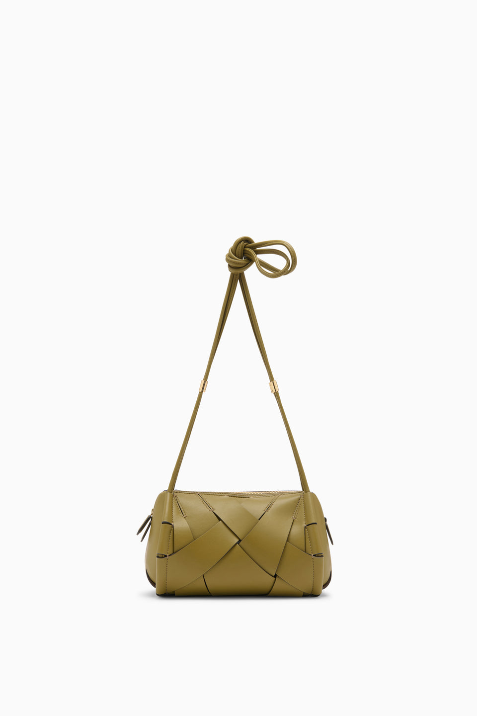 Olive Italian Leather Charlotte Camera Bag with Knotted Strap - Front View | Ulla Johnson