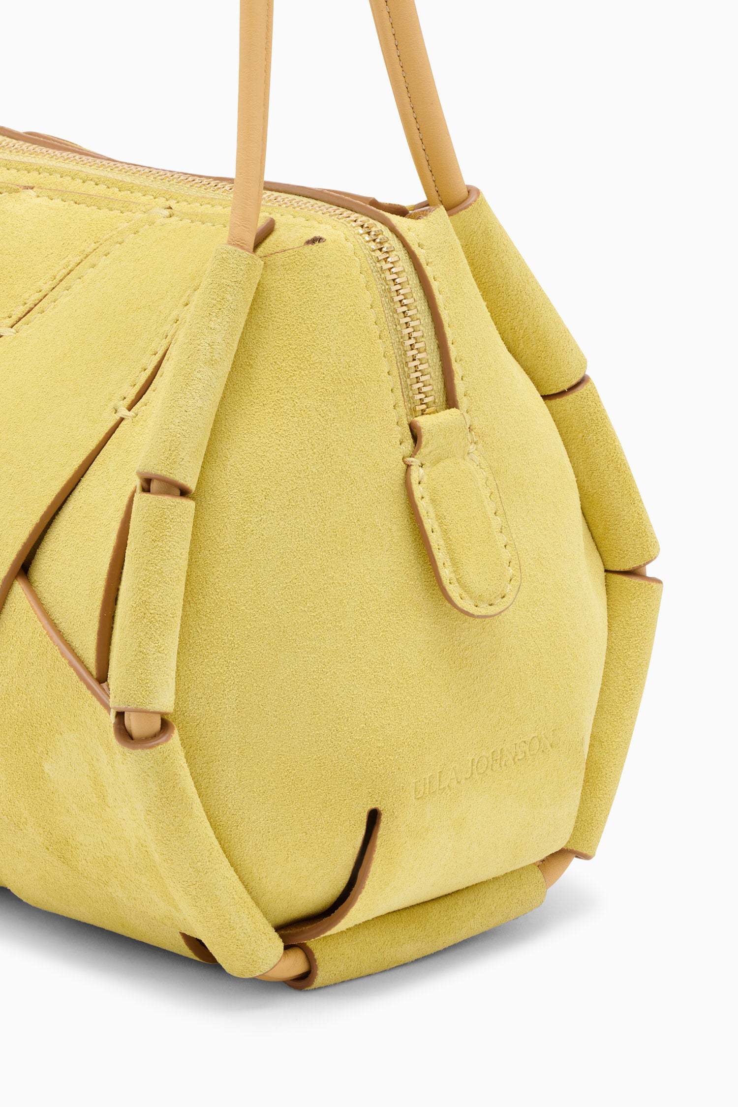 Ulla Johnson Mimosa Hand-Woven Suede Camera Bag - Close-Up Weave and Gold Zip Detail | Ulla Johnson
