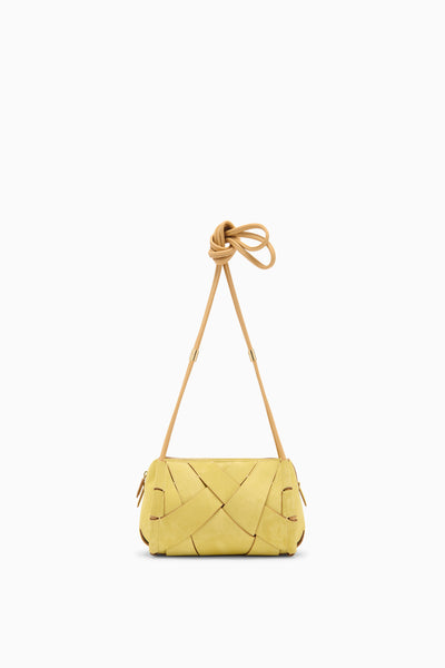 Mimosa Hand-Woven Suede Charlotte Camera Bag - Front View with Knotted Strap | Ulla Johnson