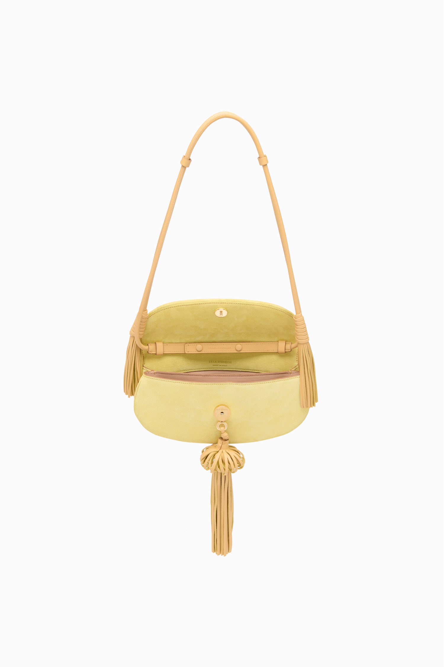 Ulla Johnson Mimosa Suede Paloma Bag - Open Interior View Revealing Suede Lining | Ulla Johnson