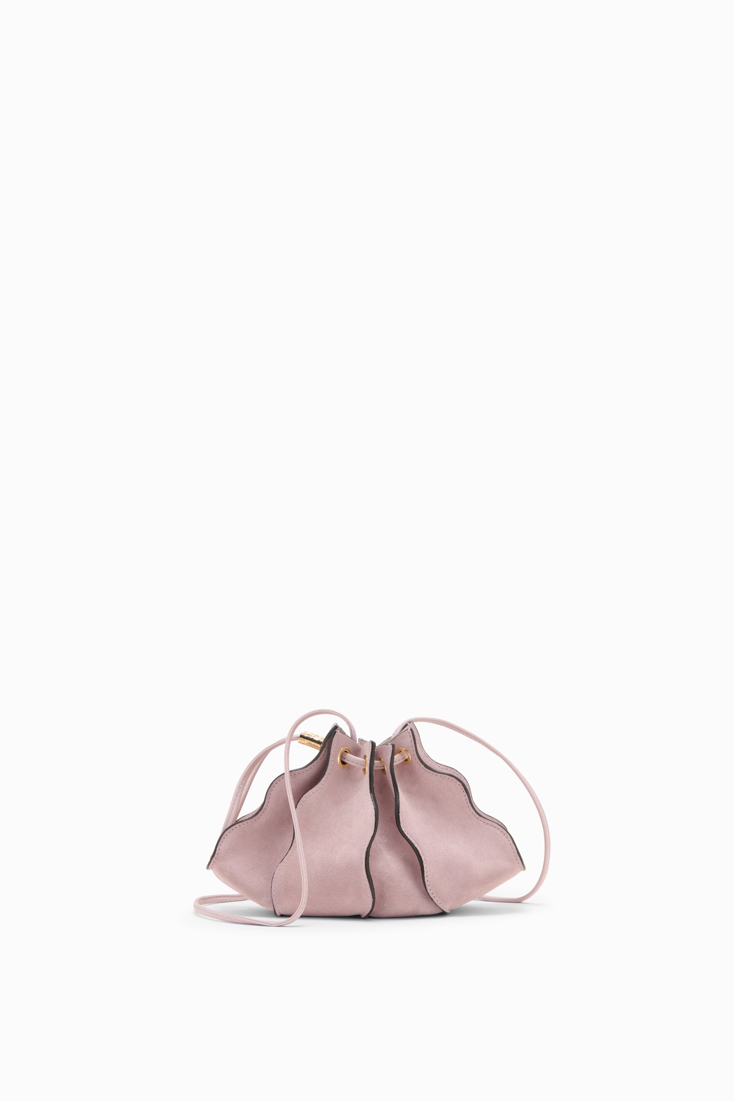 Ulla Johnson Lilac Suede Adria Small Designer Crossbody - Front View, Wristlet Strap Removed | Ulla Johnson