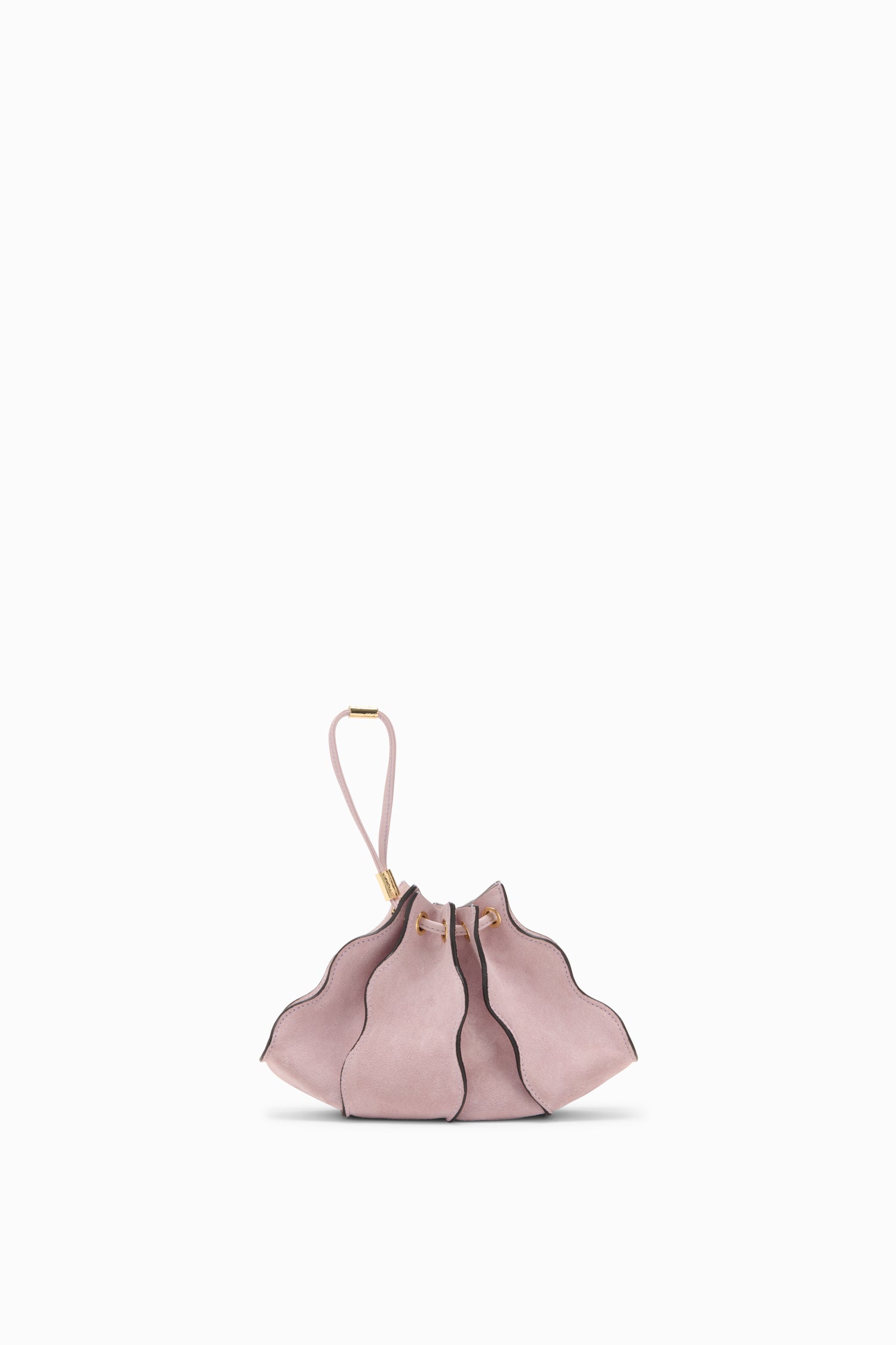 Ulla Johnson Lilac Suede Adria Small Crossbody - Wristlet View, Sculptural Suede Panels | Ulla Johnson