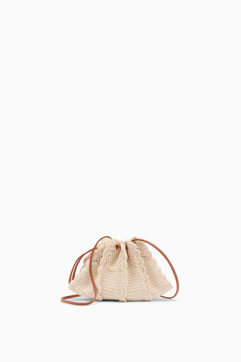 Cowrie Handmade Crochet Small Crossbody with Scalloped Ruffle Edges - Front View | Ulla Johnson
