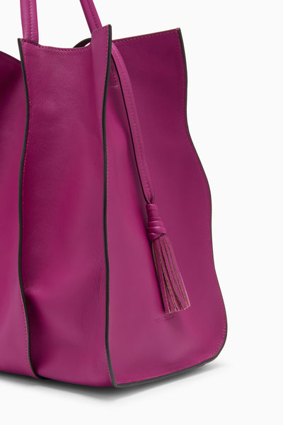 Orchid Leather Adria Large Tote - Hand-Rolled Tassel and Wave Panel Close-Up | Ulla Johnson
