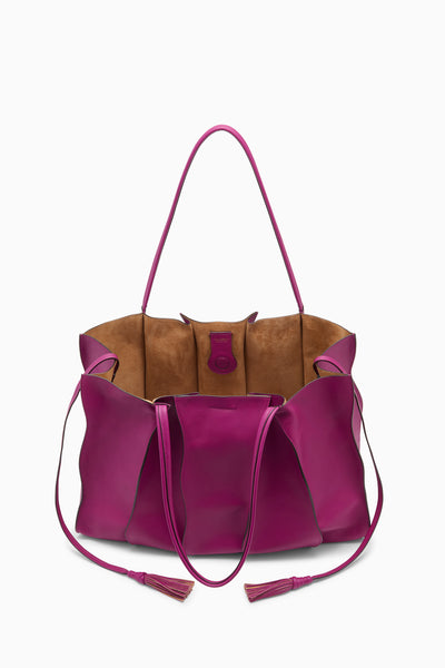 Orchid Leather Adria Large Tote - Open Interior with Suede Lining and Tassel Ties | Ulla Johnson
