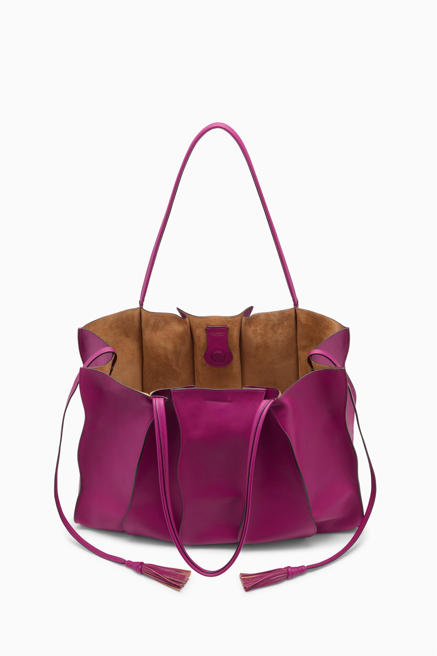 Ulla Johnson Orchid Leather Adria Large Tote - Open Interior with Suede Lining and Tassel Ties | Ulla Johnson