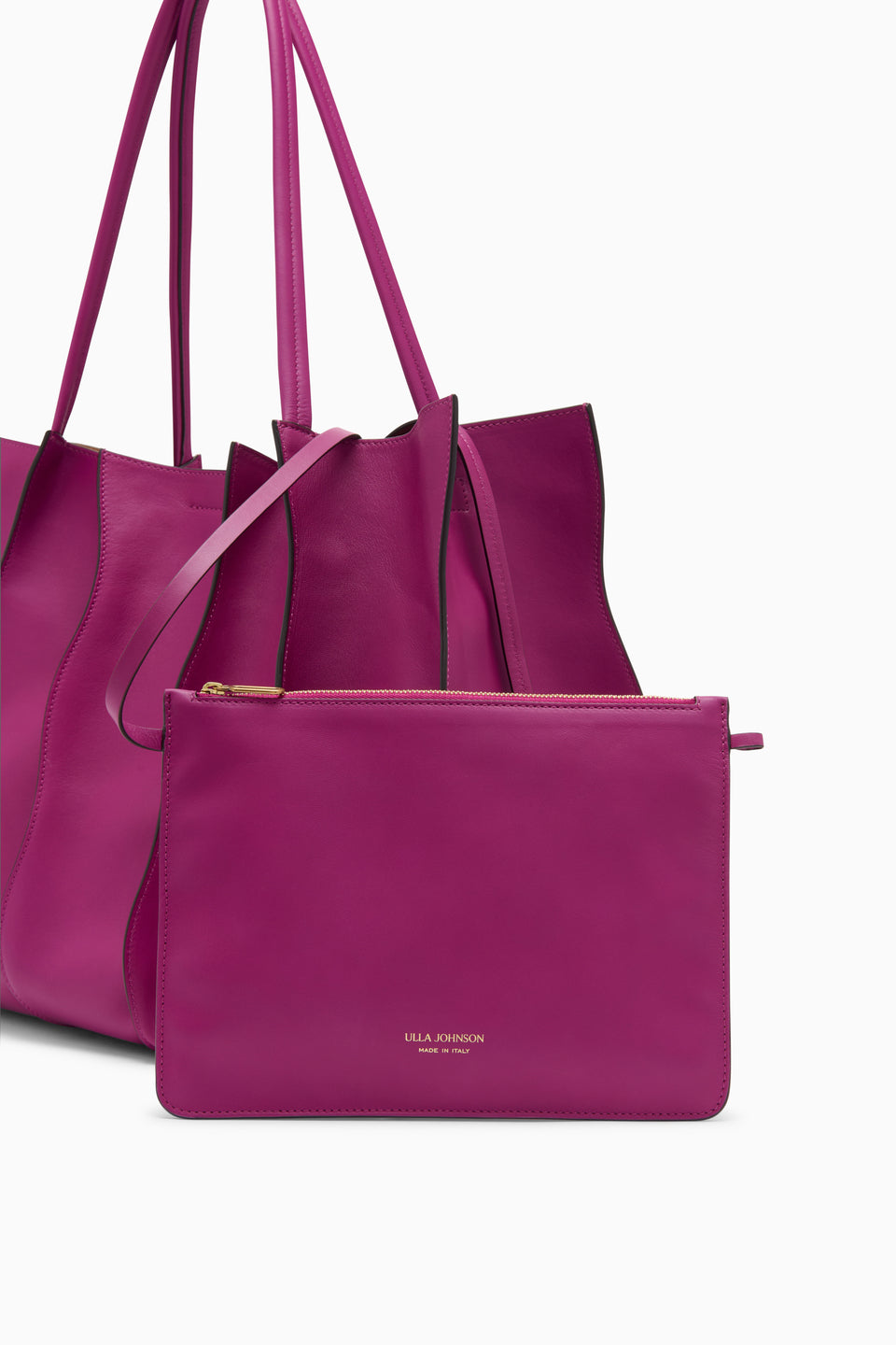 Orchid Leather Adria Large Tote with Zip Pouch Insert - Made in Italy Detail | Ulla Johnson