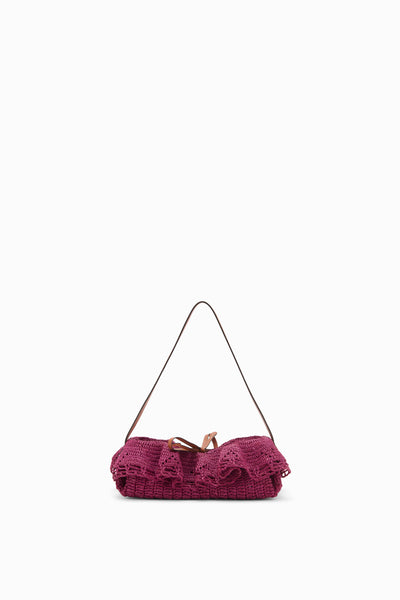 ⁣⁢Orchid Handgehäkelte Raffia Pouchette mit Rüschen – Vorderansicht | Ulla Johnson⁤⁣