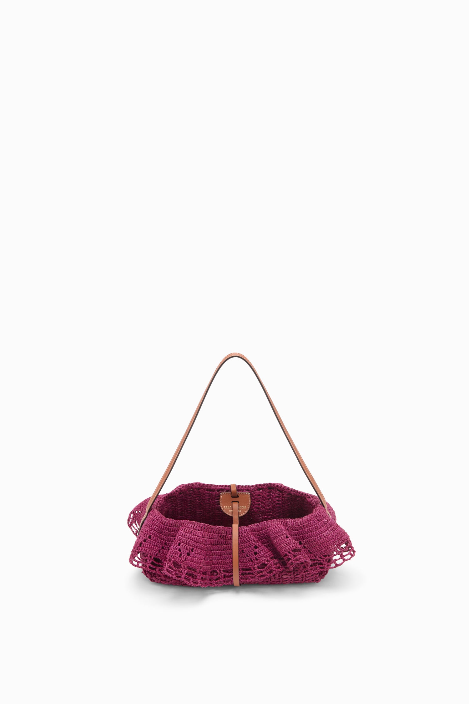 Ulla Johnson ⁣⁢Orchid Handgehäkelte Raffia-Pochette mit Rüschen – Ansicht von oben mit Lederriemen | Ulla Johnson⁤⁣