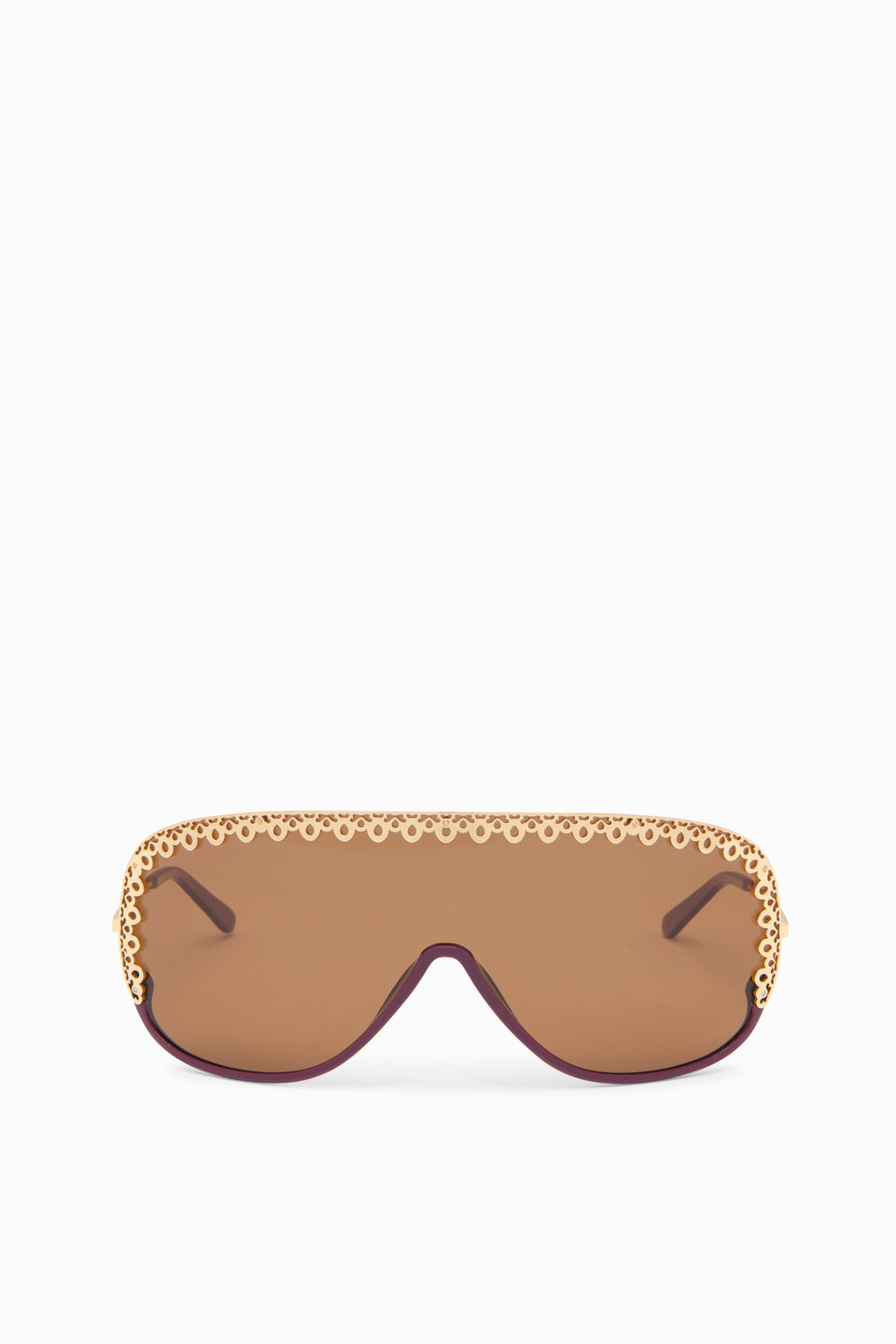 Plum Acetate D-Frame Sunglasses with Gold-Tone Ornate Trim - Front View | Ulla Johnson