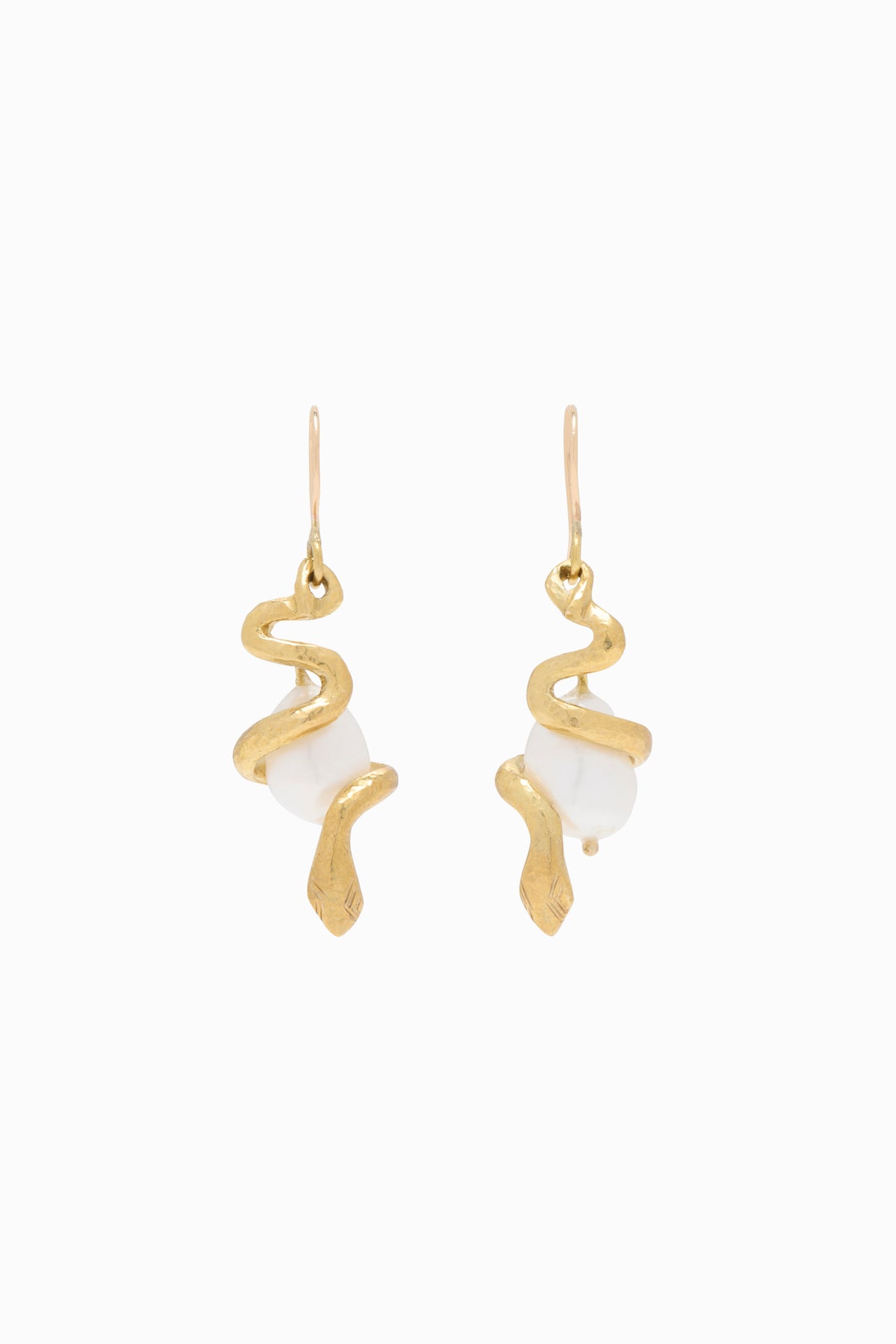 Gold Brass & Freshwater Pearl Snake Drop Earrings - Front View | Ulla Johnson