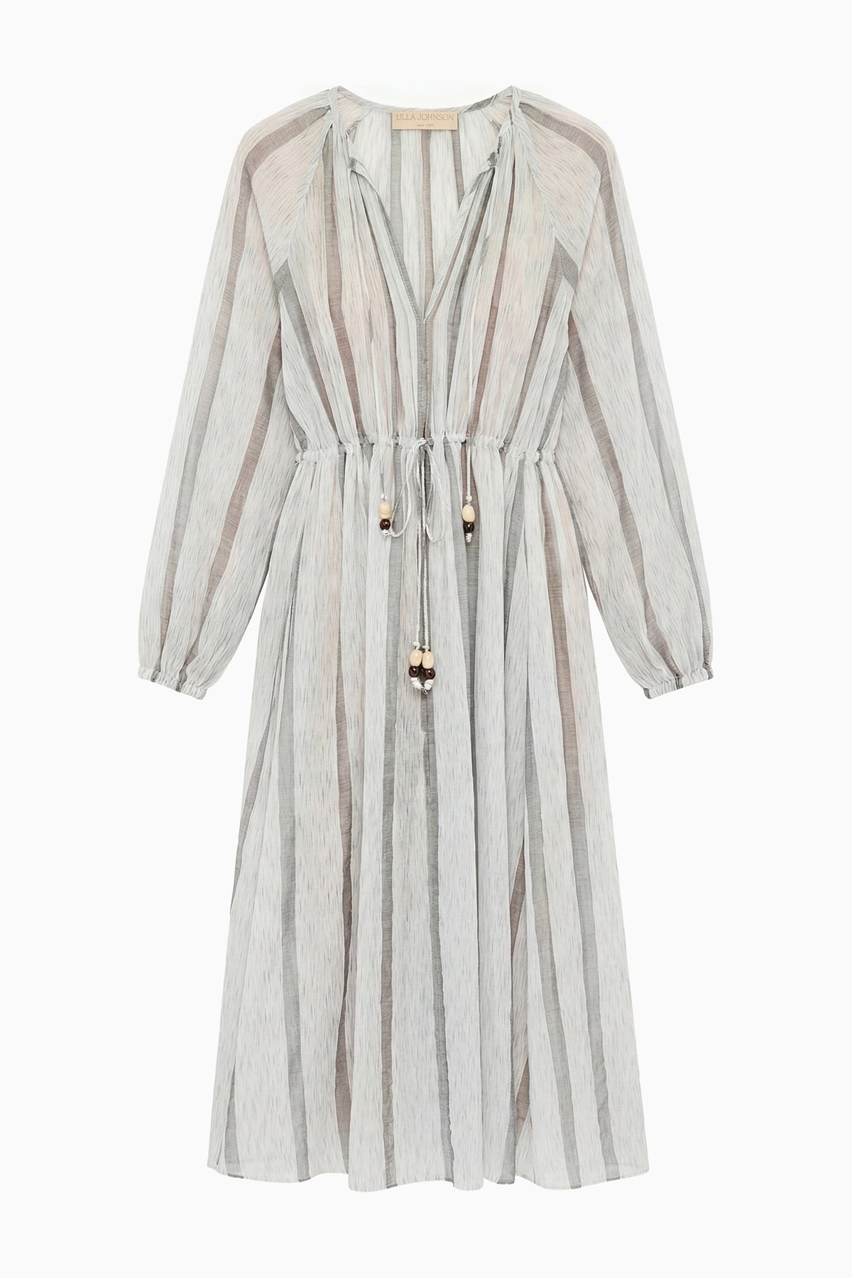 Salt Stone Striped Cotton Long-Sleeve Coverup Dress with Beaded Ties - Flat Lay | Ulla Johnson