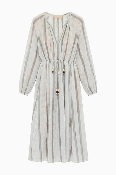 Salt Stone Striped Cotton Long-Sleeve Coverup Dress with Beaded Ties - Flat Lay | Ulla Johnson