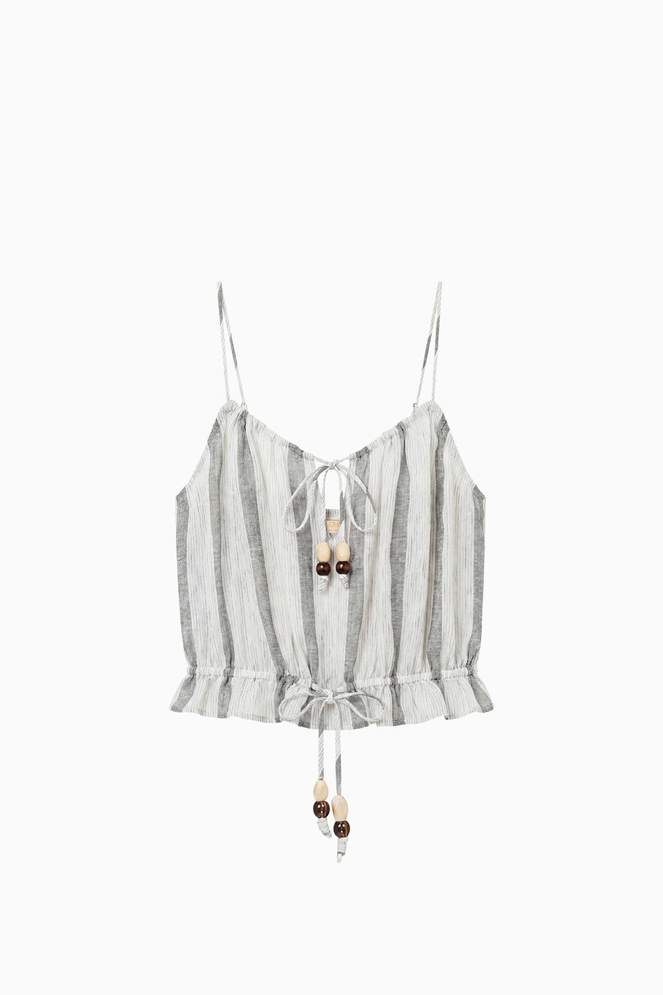 ⁣⁢Haut de plage en coton rayé Salt Stone avec liens ornés de perles - Vue à plat | Ulla Johnson⁤⁣