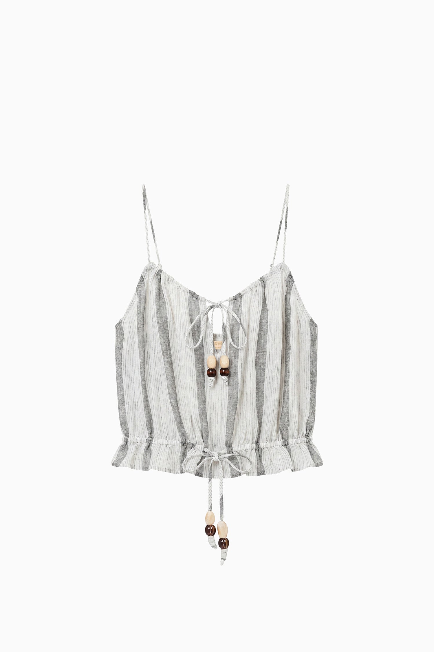 Ulla Johnson Salt Stone Striped Cotton Designer Coverup Top with Beaded Ties - Flat Lay | Ulla Johnson