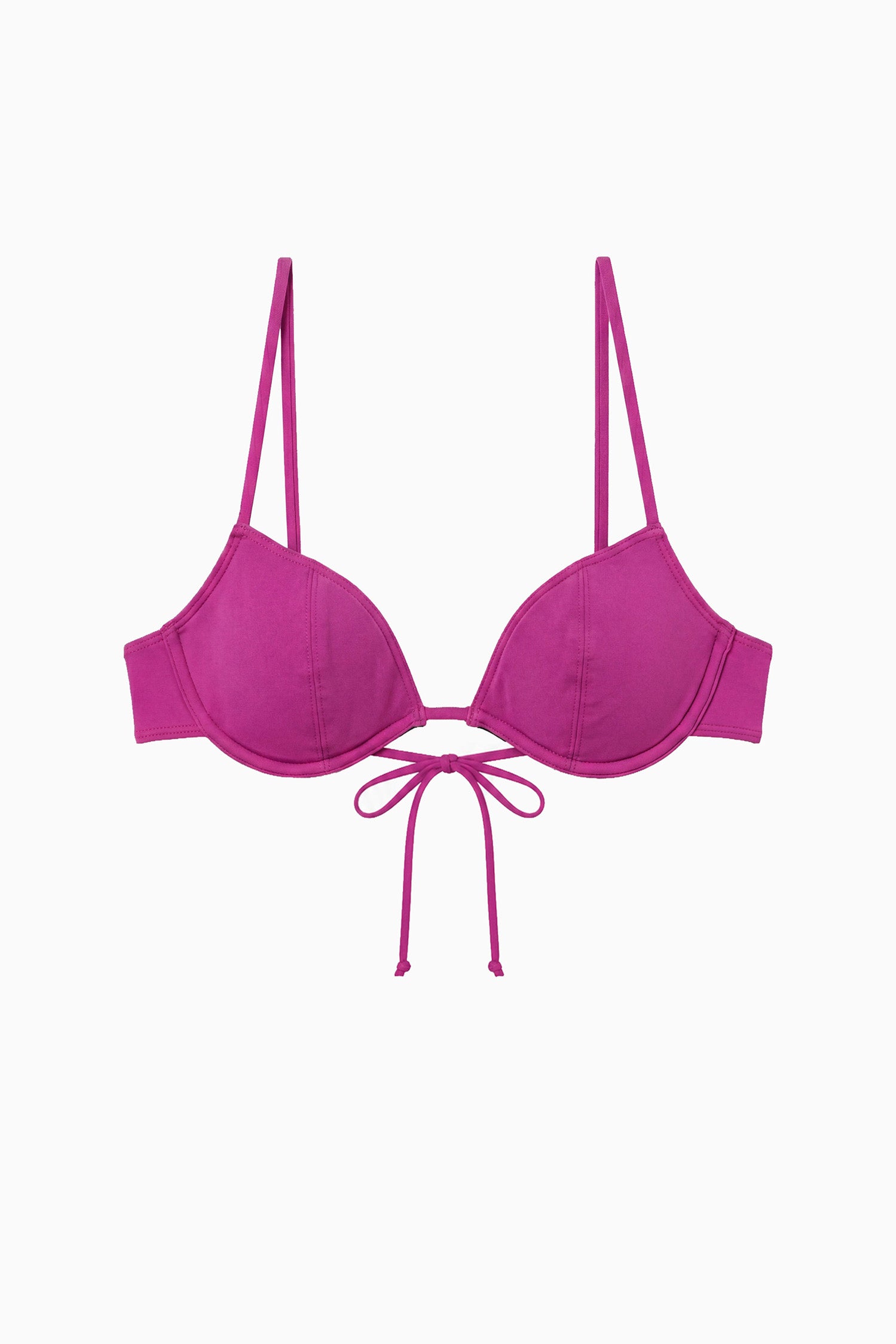 Ulla Johnson Plum Luxury Triangle Bikini Top with Front Tie - Flat Lay | Ulla Johnson
