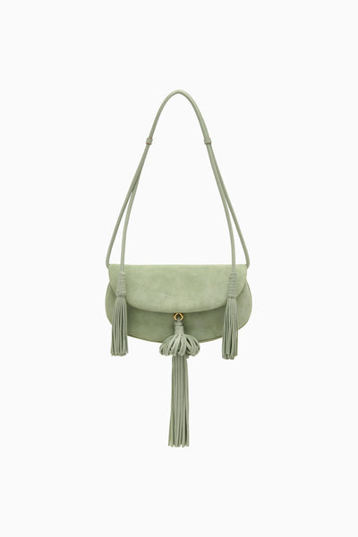 Sea Glass Suede Paloma Tassel Flap Bag - Front View | Ulla Johnson