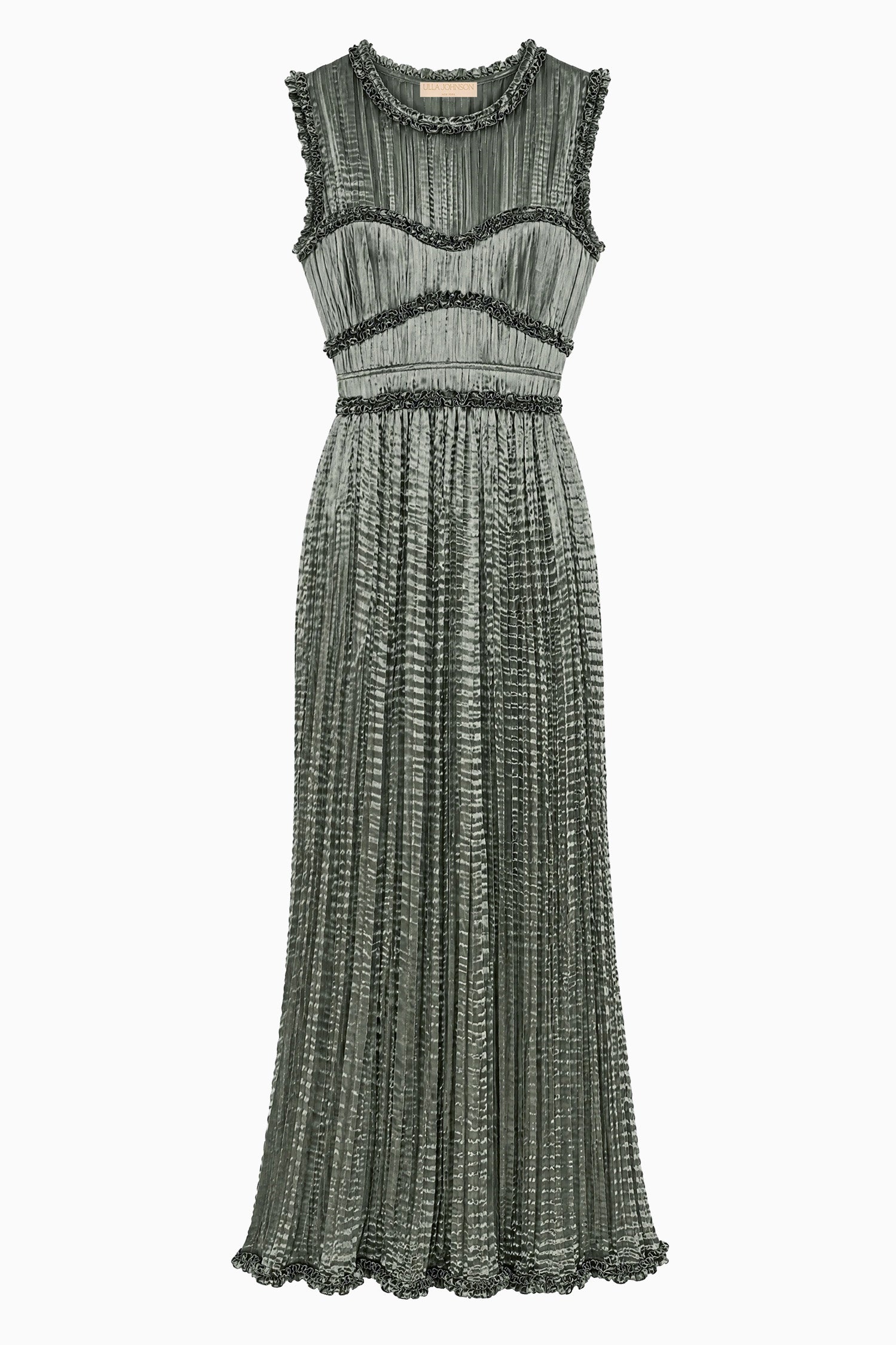 Ulla Johnson Serpentine Satin Pleated Midi Dress - Flat Lay, Luxury Designer | Ulla Johnson