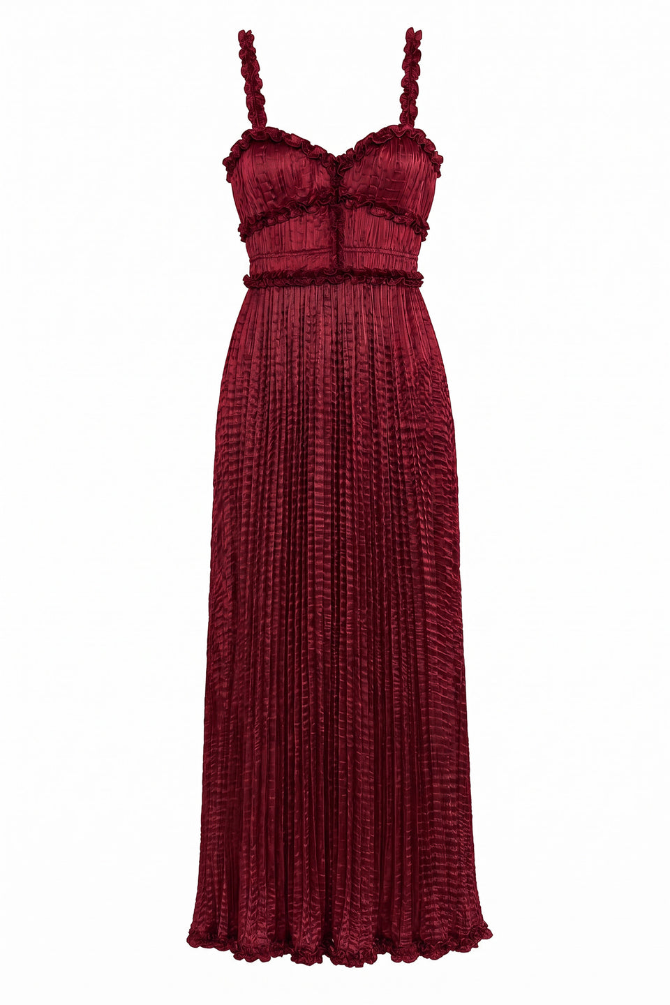Garnet Satin Pleated Cami Dress - Flat Lay, Luxury Designer Gown | Ulla Johnson