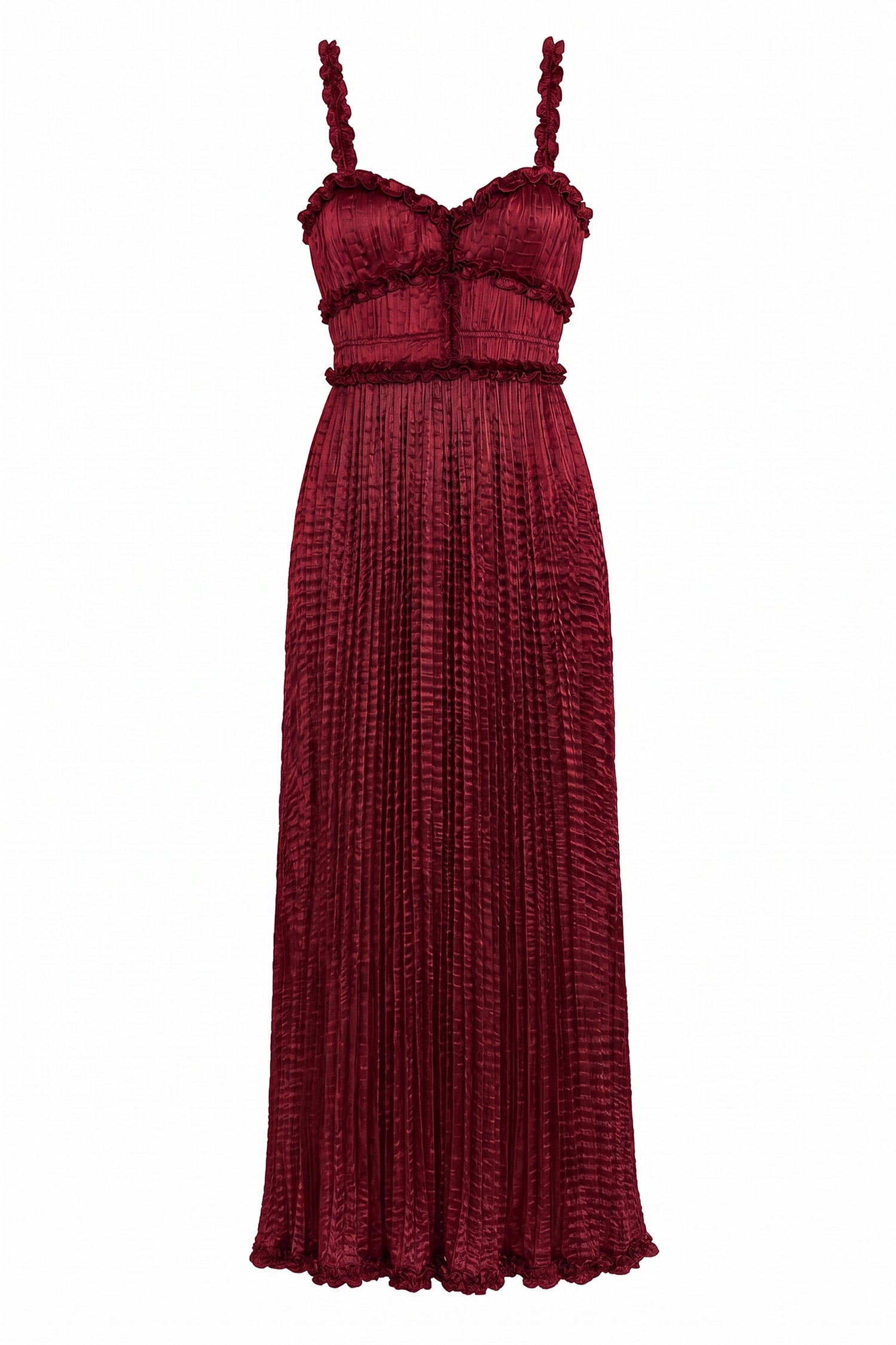 Ulla Johnson Garnet Satin Pleated Cami Dress - Flat Lay, Luxury Designer Gown | Ulla Johnson